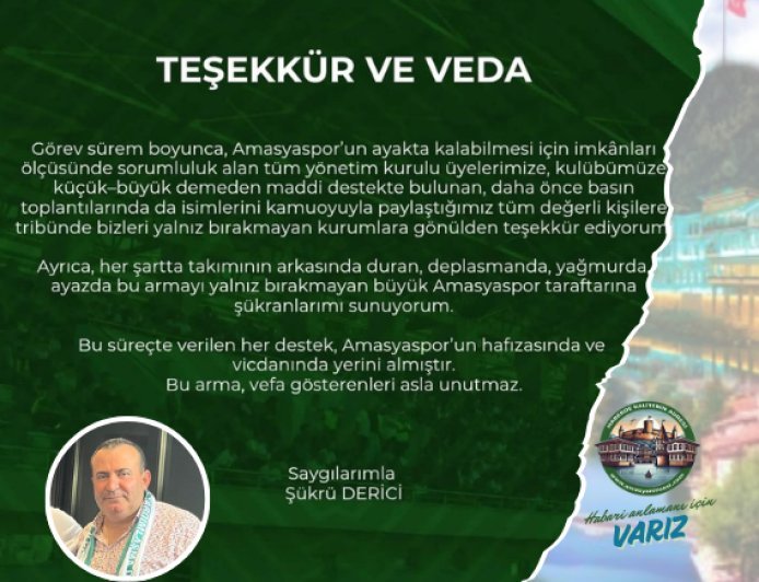 Amasyaspor’dan Vefa Mesajı: “Bu Arma Vefa Gösterenleri Unutmaz”
